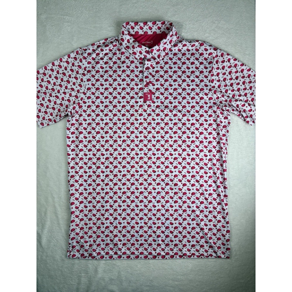 BogeyBros Polo Shirt Mens XL White Pink Taco Print Golf Performance Stretch